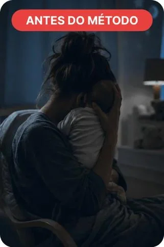 Antes: a mãe no escuro com o bebê no colo